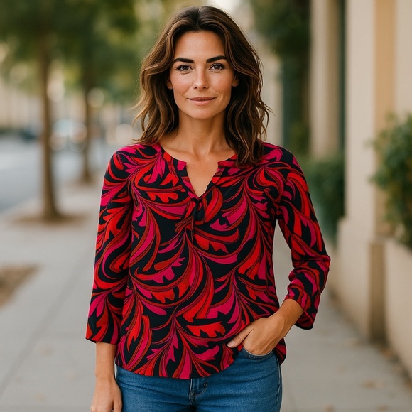 escapada Tops - Escapada Living Red and Navy Blue Blouse